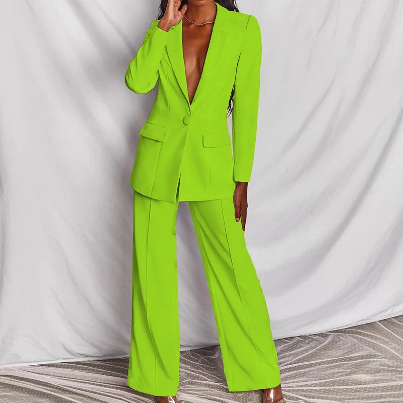 Women's 2-piece blazer suit set in various colours for office and casual wear