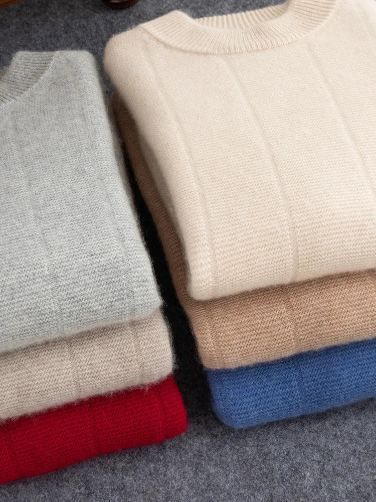 High Sense men's double thick cashmere sweater round neck long sleeve solid colour pullover winter casual
