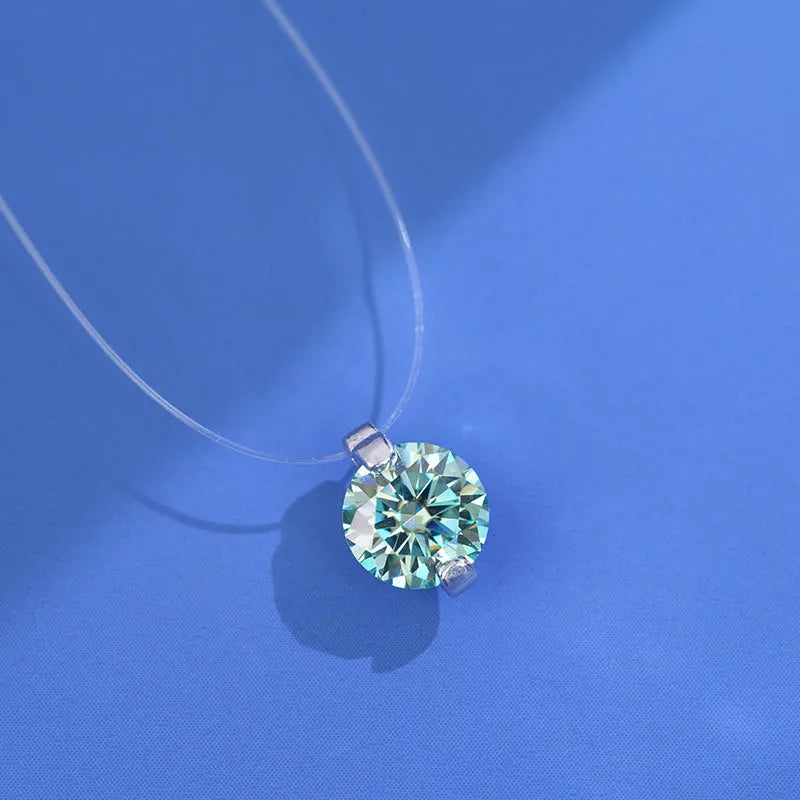Women's 925 silver moissanite clavicle necklace with invisible fishing line setting and plum blossom detail.