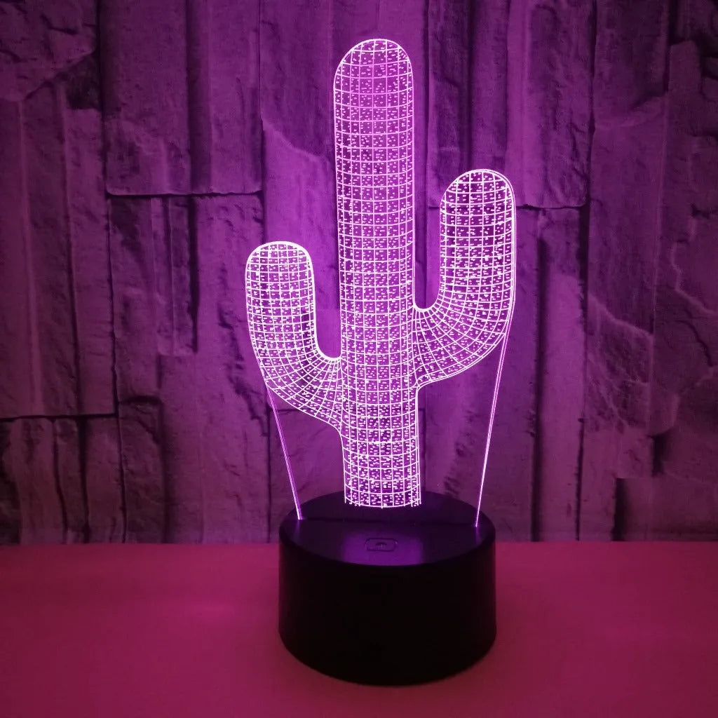 Cactus 3D small night lamp with colourful touch remote control USB powered modern simplicity design