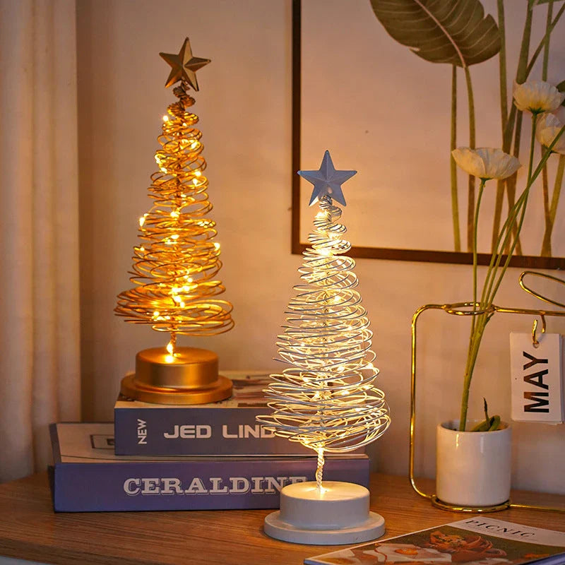 Festive LED Christmas tree lamp with spiral design and warm white lighting, creating a cozy holiday atmosphere in homes and offices