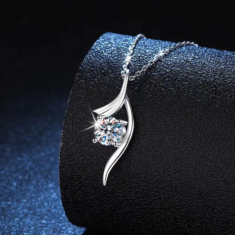 925 Sterling Silver Classic Four-claw 1 Karat-inch Diamond Necklace with white gold moissanite