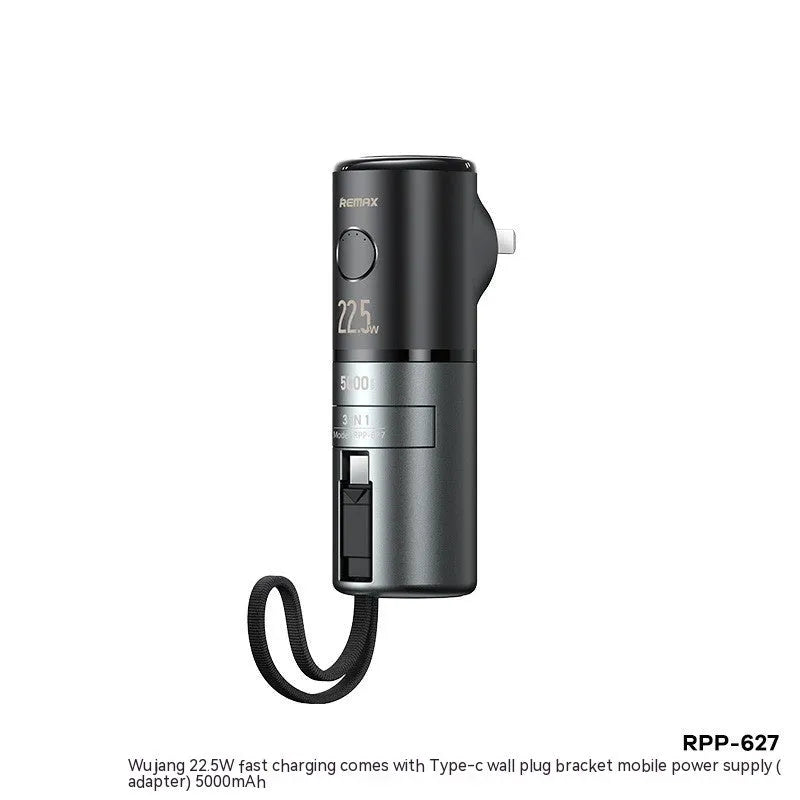 20W fast charge mobile power supply with built-in cable, 5000mAh, ABS PC, compact 150x75x46mm