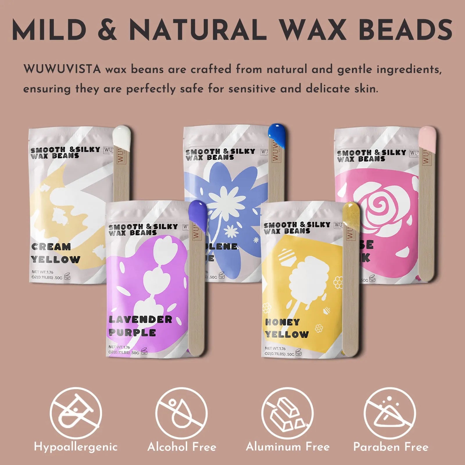 Professional 52-piece waxing kit with wax warmer, five types of hard wax beans, application tools, and post-care lotion.
