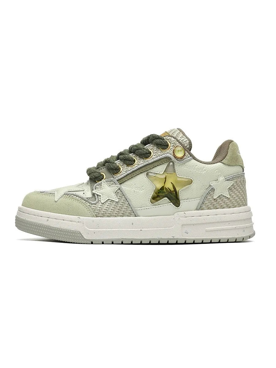 West Lake dragon well tea coloured leather platform running shoes with 3cm heel and lace-up front