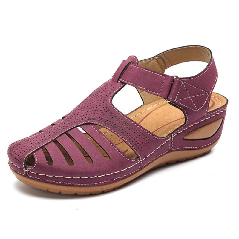 Women's Plus Size Retro Sandals with round toe and buckle design in various colours