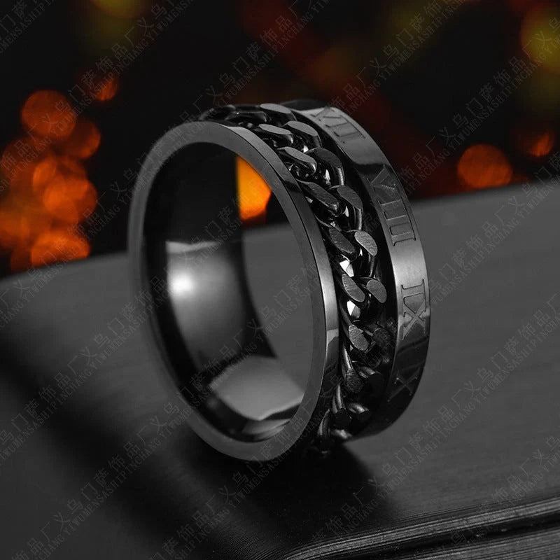 Roman Letter Rotatable Chain Ring with built-in bottle opener in titanium steel