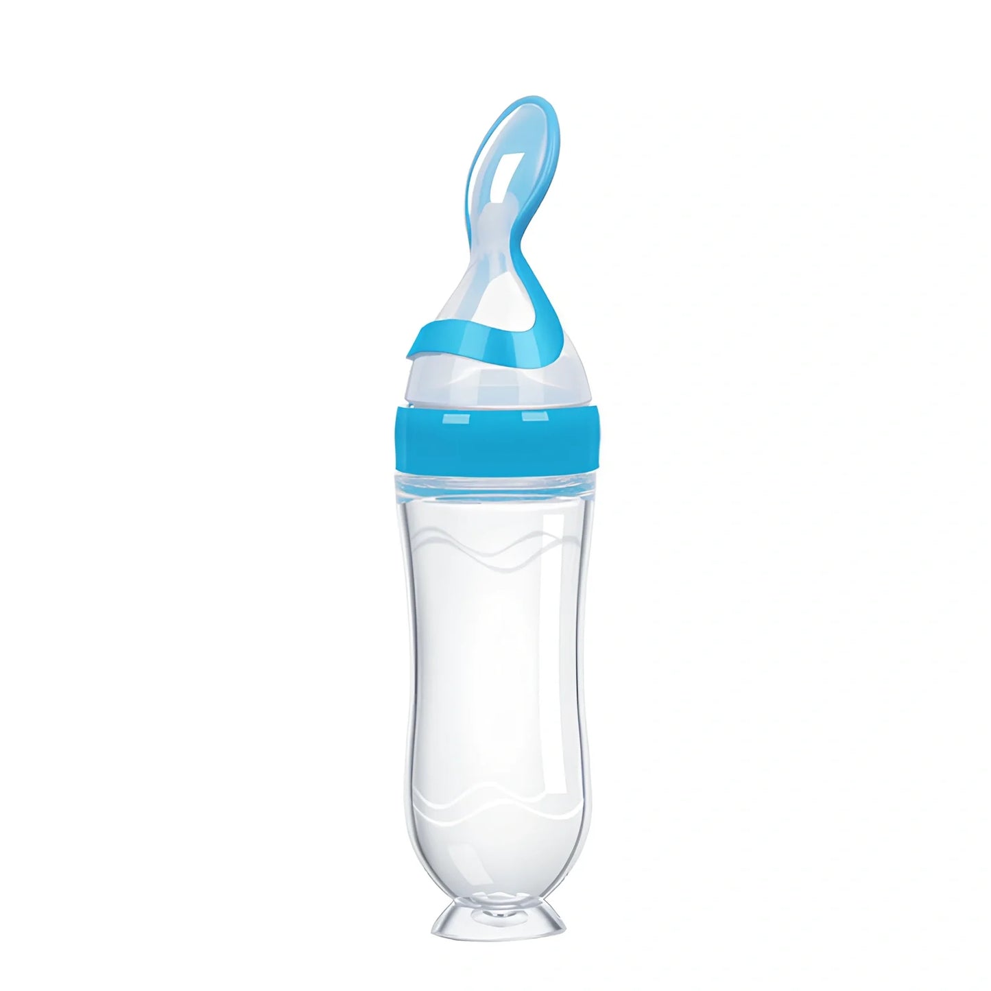 Blue baby spoon bottle feeder, 120ml capacity, food-grade silicone and PP, for 3 months semi-liquid feeding