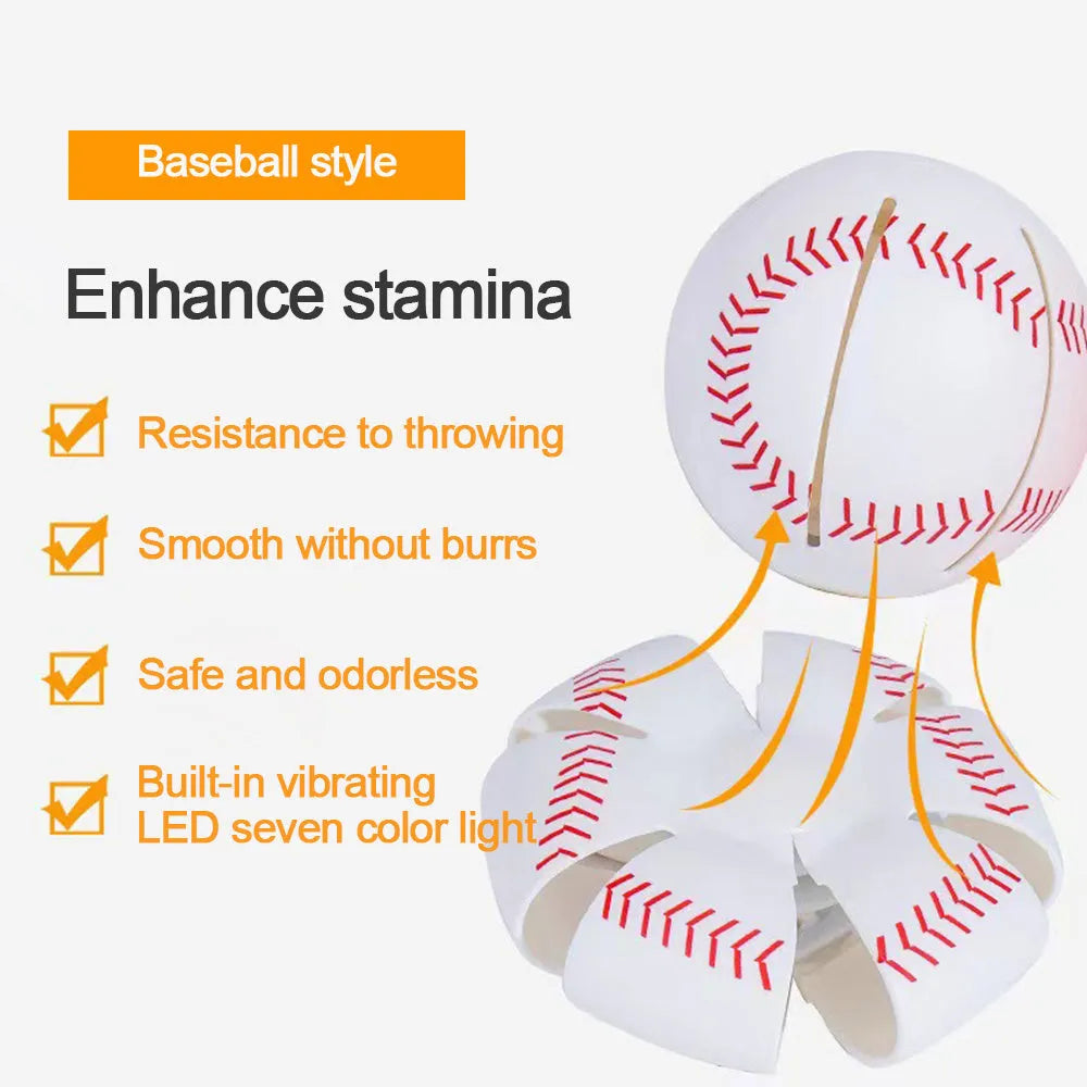 Interactive transformable dog toy showing ball and flying disc states with glowing element