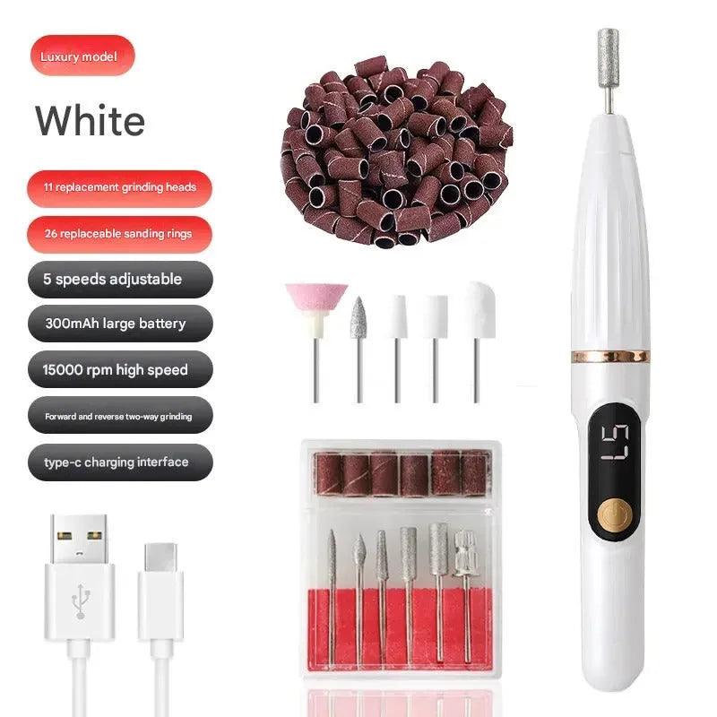 Electric nail file compact portable LCD display rechargeable nail clipper and buffer in Grey