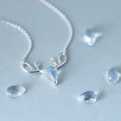 S925 elk necklace with forest moonstone pendant, Korean-style copper jewellery