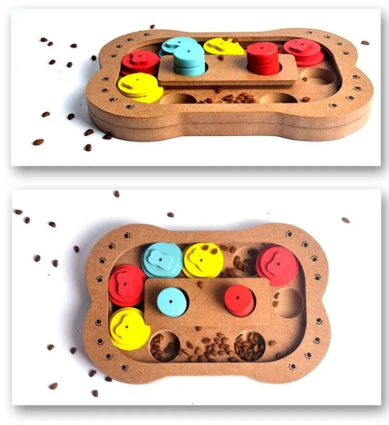 Wooden dog puzzle toy in bone style for interactive feeding and play