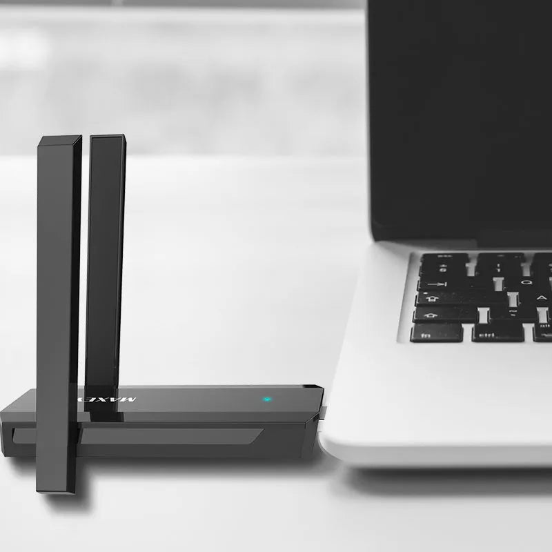 300M WiFi signal amplifier in black, compact size 116mm x 45mm x 14mm, for extending home network coverage