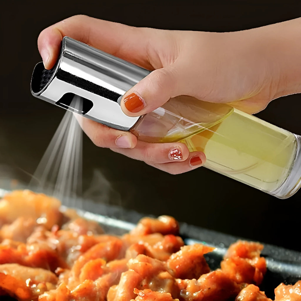 ABS and glass cooking oil spray bottle with push pump in gold, rose gold or silver