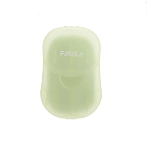 Compact disposable travel soap sheets in a durable PP5 container, perfect for on-the-go hygiene