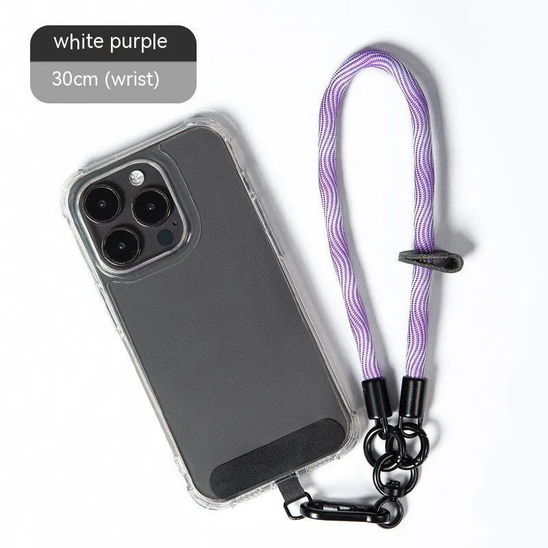 Adjustable 160cm rainbow woven polyester phone lanyard with alloy clip for crossbody or wrist wear