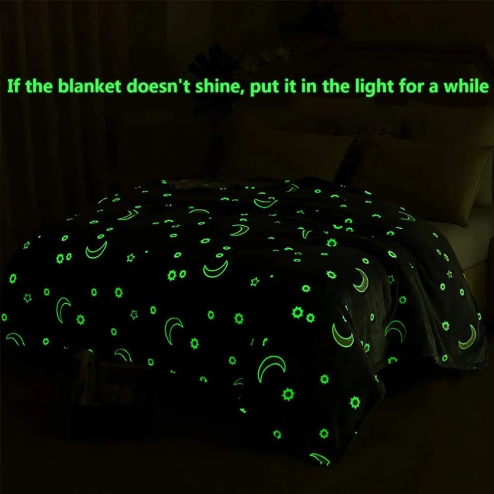 Glowing stars and moons polyester wool blanket for nighttime comfort
