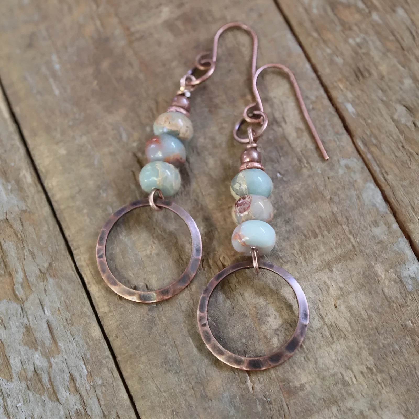 Hammered turquoise beaded pendant earrings retro geometric style zinc alloy electroplated picture colour women's fashion