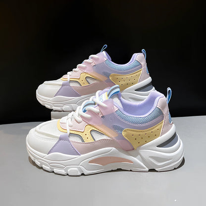 Breathable student running sneakers with waterproof PU upper and 3-5cm platform in khaki colour