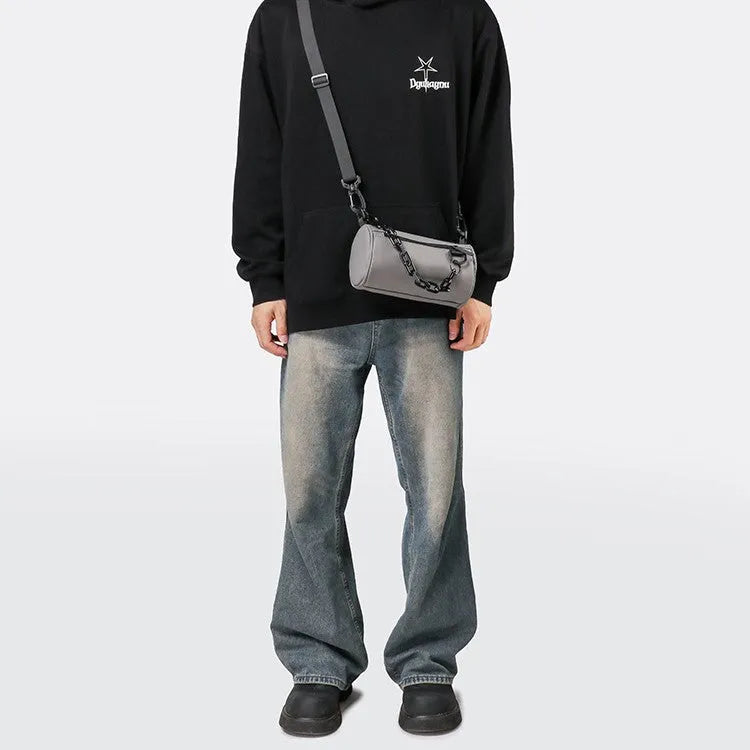 Waterproof Oxford cloth messenger bag with chain detailing in black, grey, or orange colours