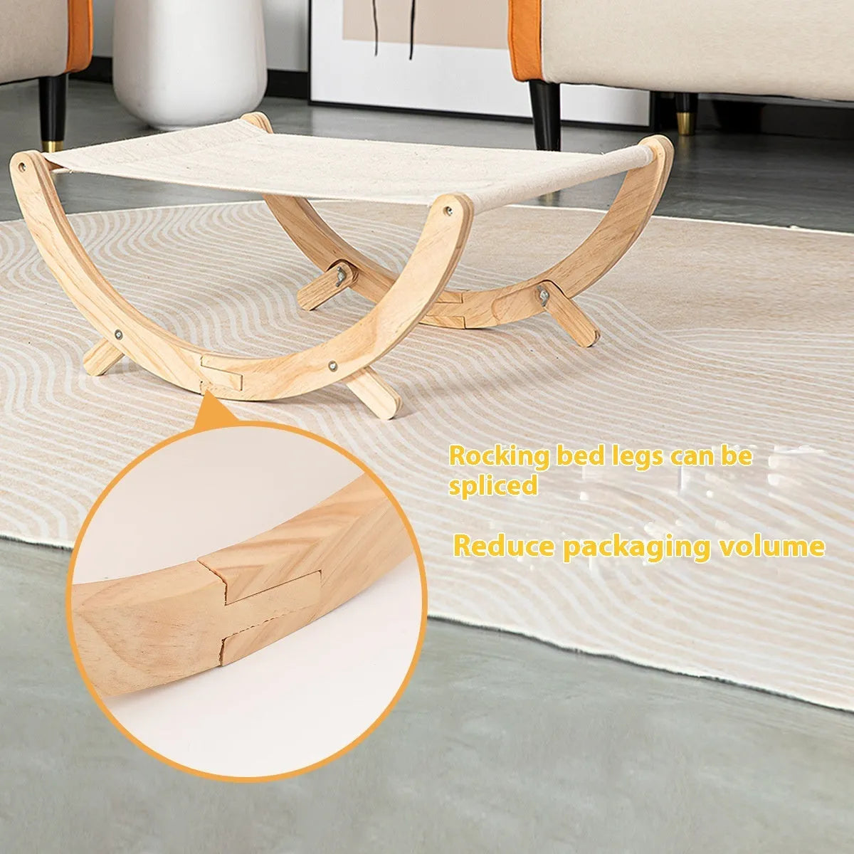 Solid wood cat shaker pet bed hammock measuring 55x41x22 cm with canvas and plush materials
