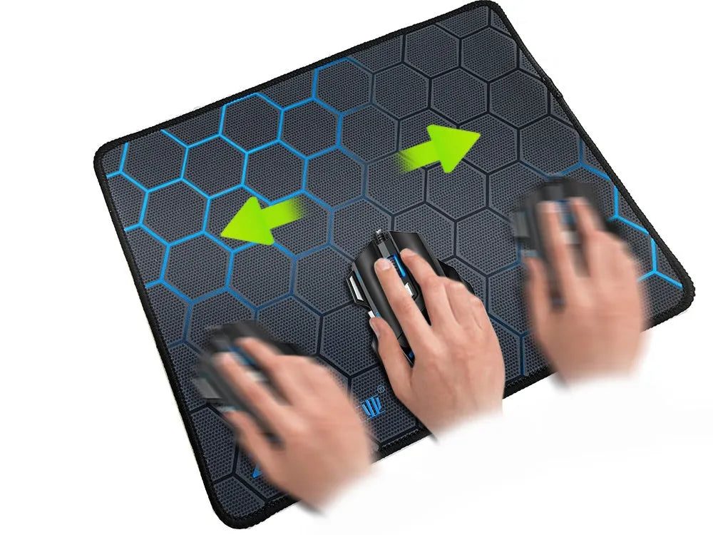 Custom cartoon print large mouse pad on a desk with keyboard and mouse.
