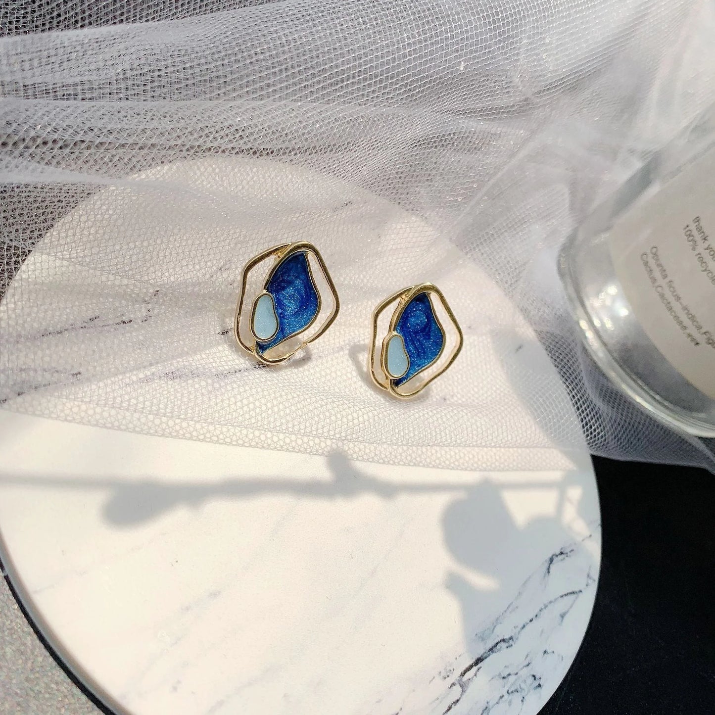 S925 silver stud earrings with geometric design for women