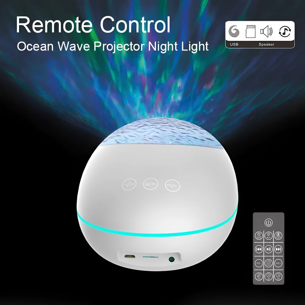 Coversage ocean wave projector LED night light with Bluetooth speaker, remote control, black, USB powered, 2.5-3m projection