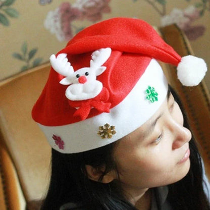 Christmas LED Luminous Hat in red with cartoon applique, available in child and adult sizes