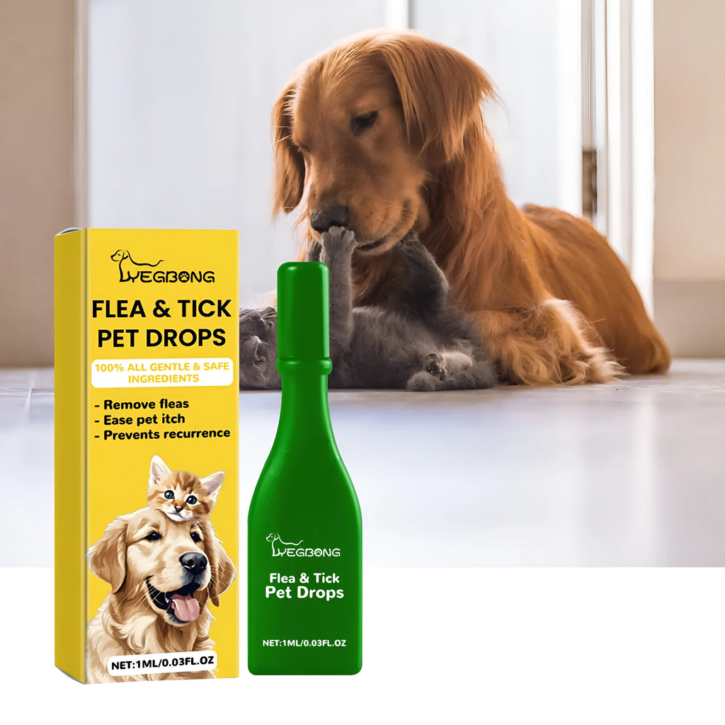 1ml dog flea and tick repellent drops with mugwort and arnica extract in a small vial