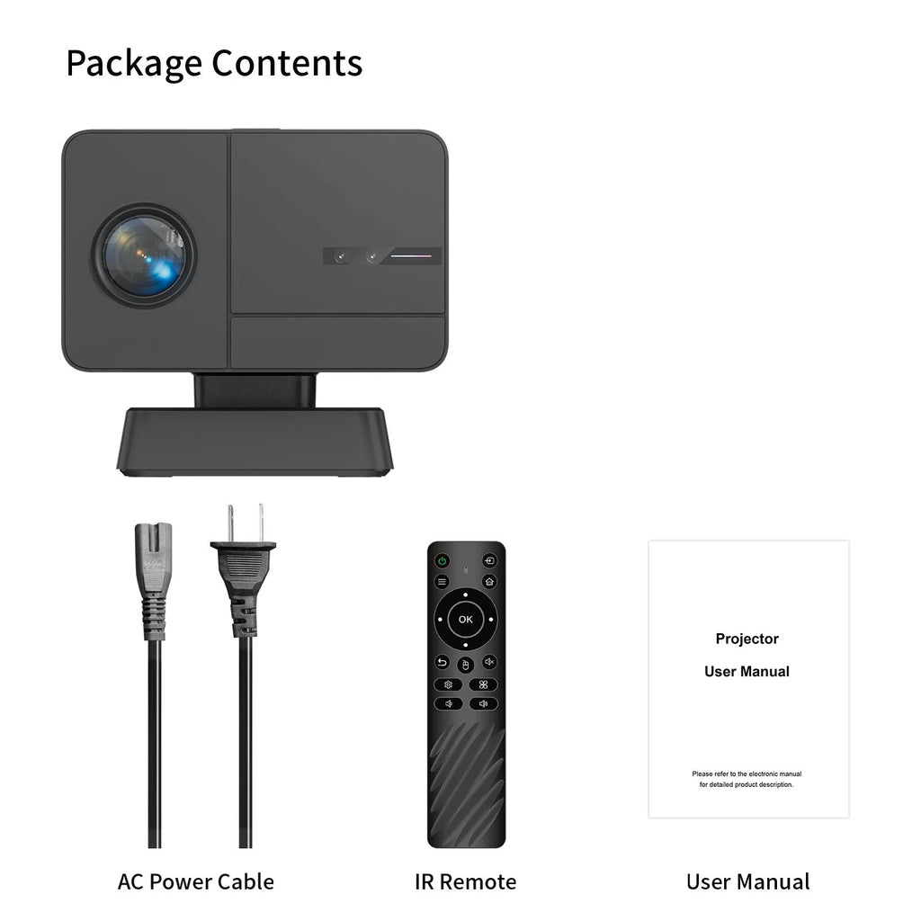 HD 1080p auto focus home projector in black with 400 ANSI brightness for living room use