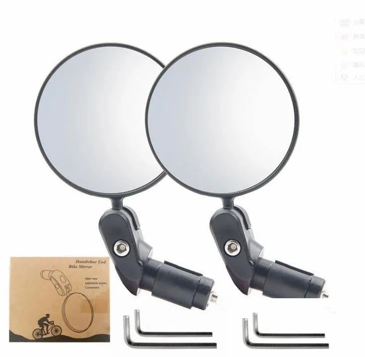 Black convex rearview mirror with 7cm diameter reflector and 14cm total length