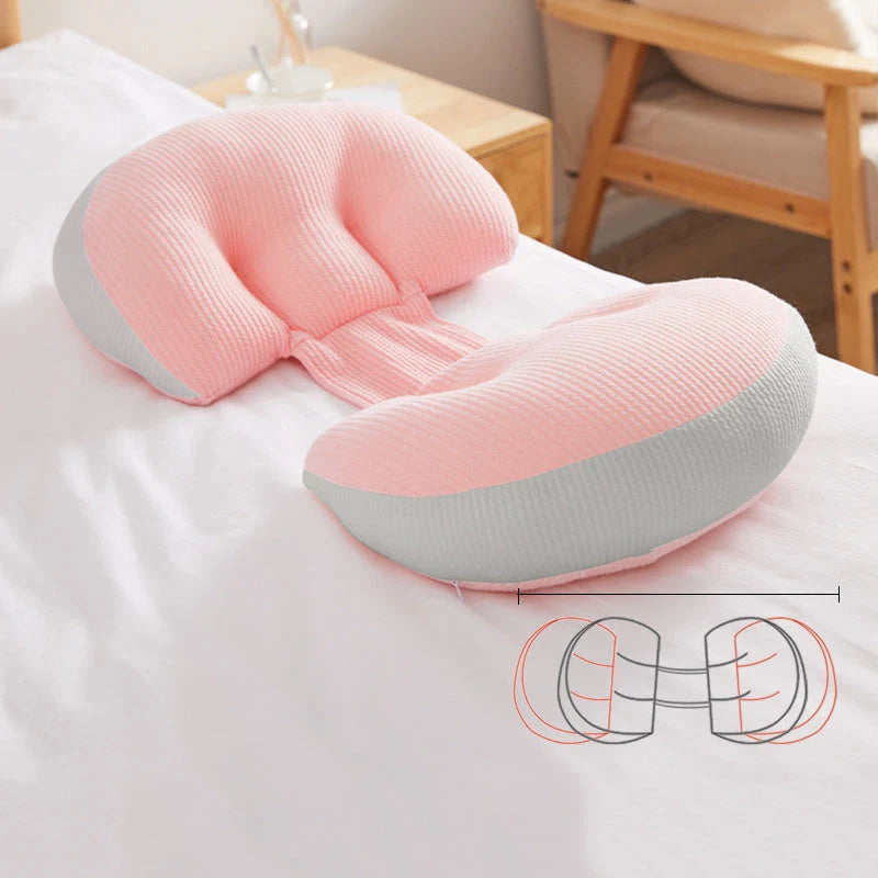 U-shape pregnancy waist pillow in pink grey, pink white, and blue white options