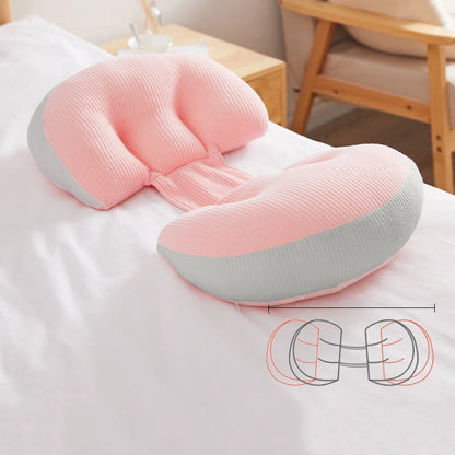 U-shape pregnancy waist pillow in pink grey, pink white, and blue white options
