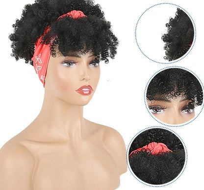Short kinky curly synthetic wig with transparent lace front, heat-resistant fibre, average cap size