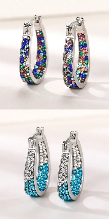 Colourful geometric diamond earrings for women in pink, purple, sky blue, and multicolour options