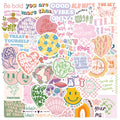 Danish pink motivational stickers with graffiti cartoon designs, size 4-6cm, pack of 50.