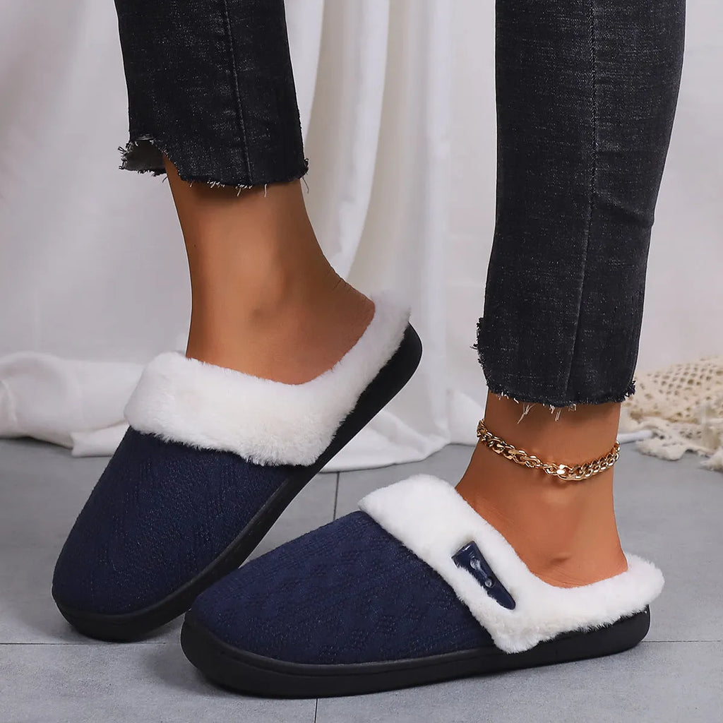 Winter cotton slippers with rubber non-slip sole and warm lining for home daily wear