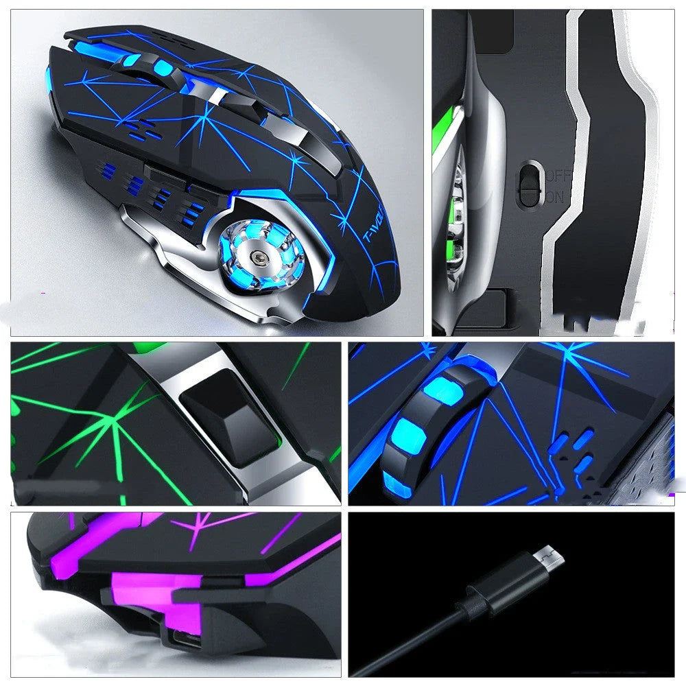 Wireless gaming mouse with 2400 DPI precision, 6 programmable buttons, and customizable RGB lighting