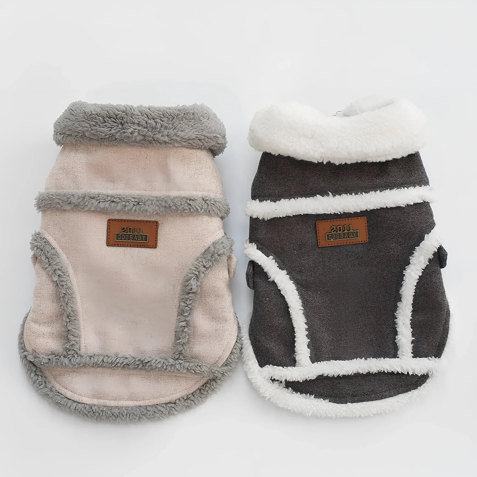 Thick warm velvet jacket for French Bulldog in dark grey, size L with 32cm back length