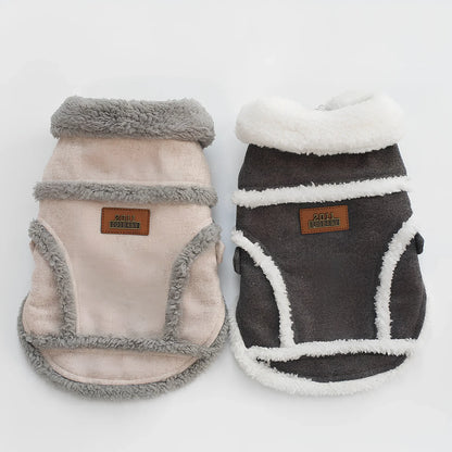 Thick warm velvet jacket for French Bulldog in dark grey, size L with 32cm back length