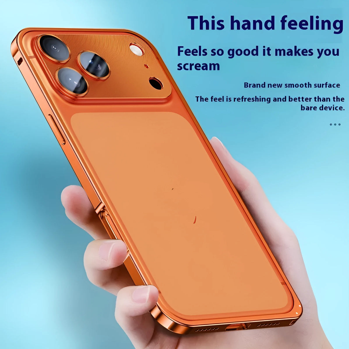 Aluminium alloy metal frame phone case with lens protection for iPhone 14 Pro Max in orange colour