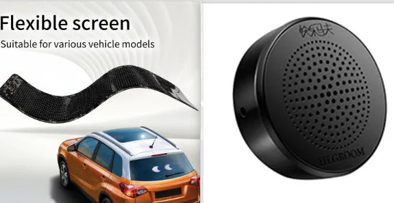 LED smart bumper sticker expression screen with soft film display showing a digital message
