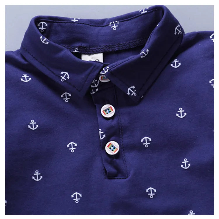 Anchor print cotton children's summer pants set with short sleeves in multiple colours