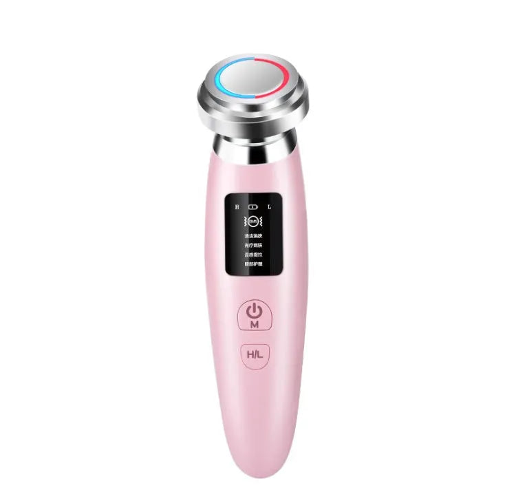 Pink handheld facial cleansing and rejuvenation beauty instrument with micro-current technology