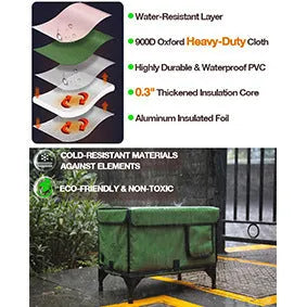 Green foldable cloth cat cage shown in an outdoor setting, available in S, M, and L sizes.