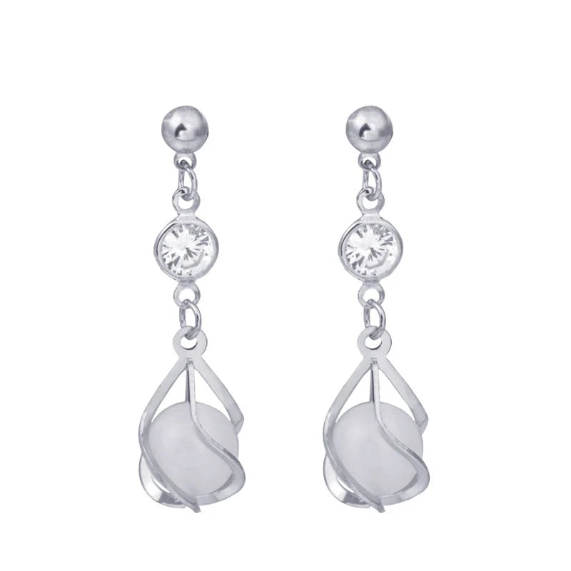 Crystal opal earrings with water drop design in alloy and electroplating