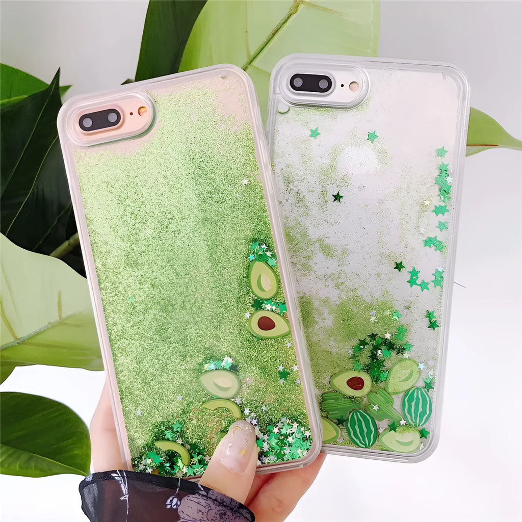 Avocado phone case with quicksand and rhinestone design back cover in colour A for iPhone 11