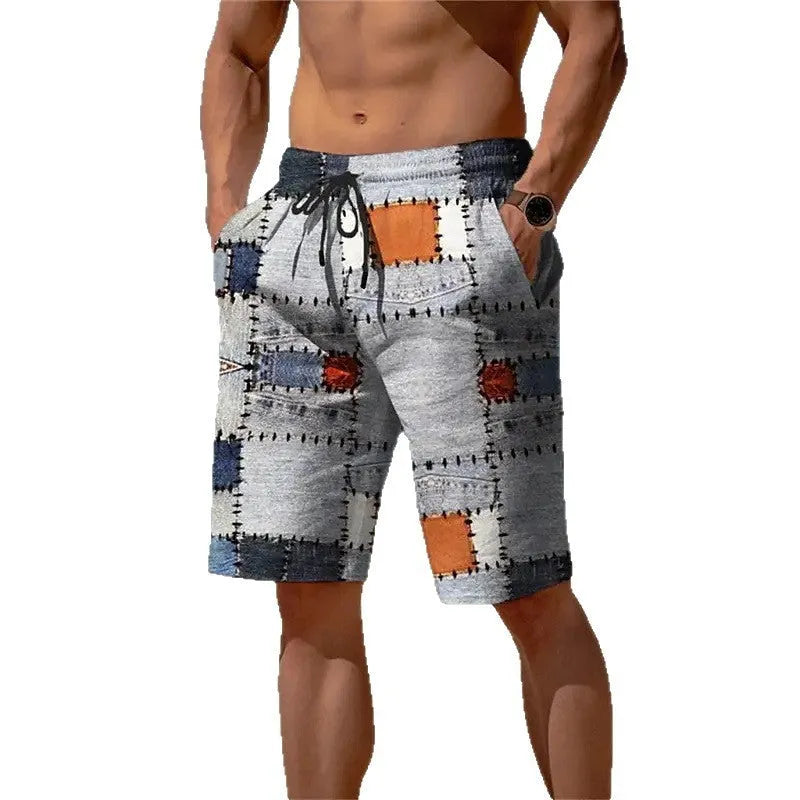 Men's 3D plaid mesh summer shorts in loose fit design with micro-elastic fabric