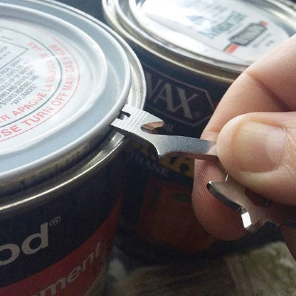 Compact stainless steel multi-tool key ring with over 20 functions